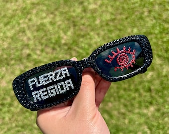Fuerza Regida Concert Glasses | Custom Rhinestone Sunglasses | Concert Outfit Accessories | Music Festival Shades | Fan Gift