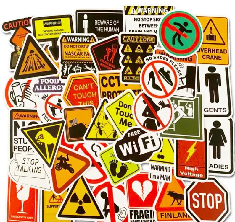 Warning Signs Stickers 50pcs - Etsy