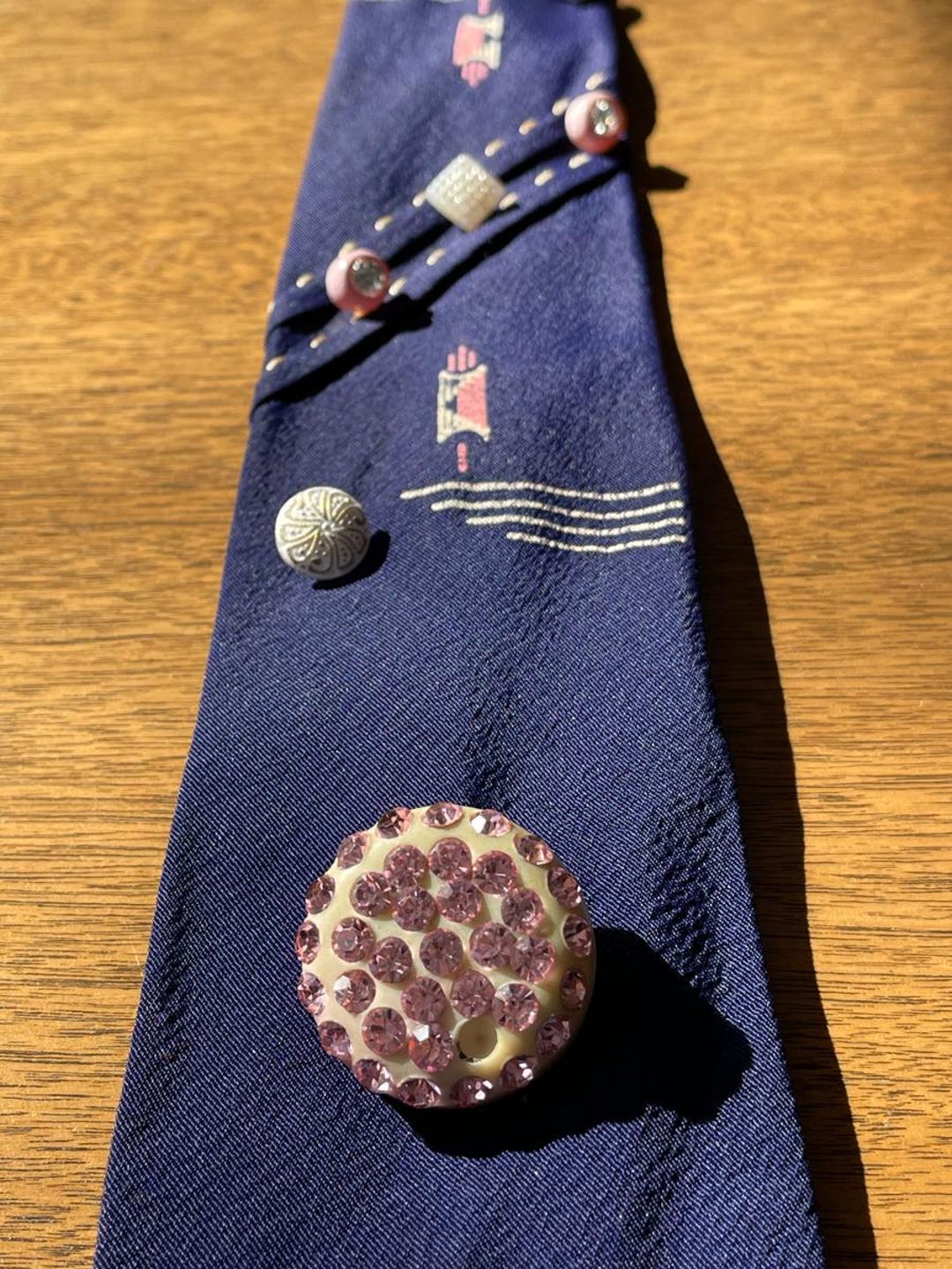 Button Tie in Blue and Pink - Etsy