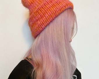 Double layered Orange and Pink fluffy Beanie