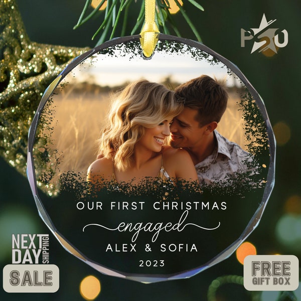 Personalized Our First Christmas Engaged Ornament Custom Photo Ornament Engagement Gifts Christmas Ornaments Christmas Gift for Couple