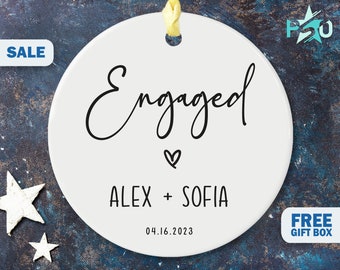 Personalized Engagement Ornament Custom First Christmas Engaged 2023 Glass and Ceramic PSO46