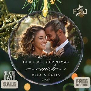 Our First Christmas Married Ornament 2023 Custom Photo Ornament Personalized Newlywed Gifts Mr & Mrs Keepsake