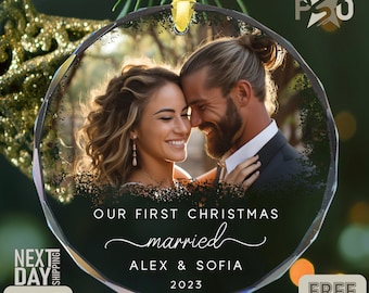 Our First Christmas Married Ornament 2023 Custom Photo Ornament Personalized Newlywed Gifts Mr & Mrs Keepsake