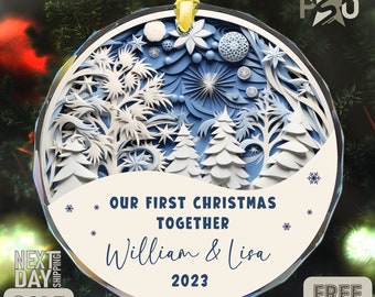 Personalized First Christmas Engaged Ornaments 2023 - Glass and Ceramic Tree Decor