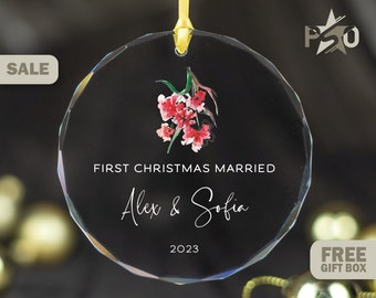 2023 Just Married Ceramic Ornament - Personalized Newlywed Xmas Decoration - Married Glass Ornament - PSO21