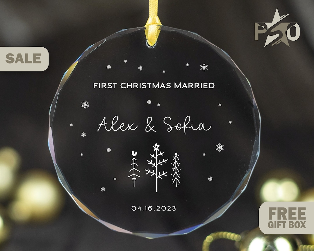 Just Married Christmas Ornament 2023 Personalized 1st Glass and Ceramic Newly Married Ornament