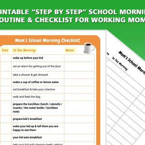 School Morning Checklist for Working Moms | Printable School Morning and Night Before School Routine for Mothers | Easy School Morning Tips