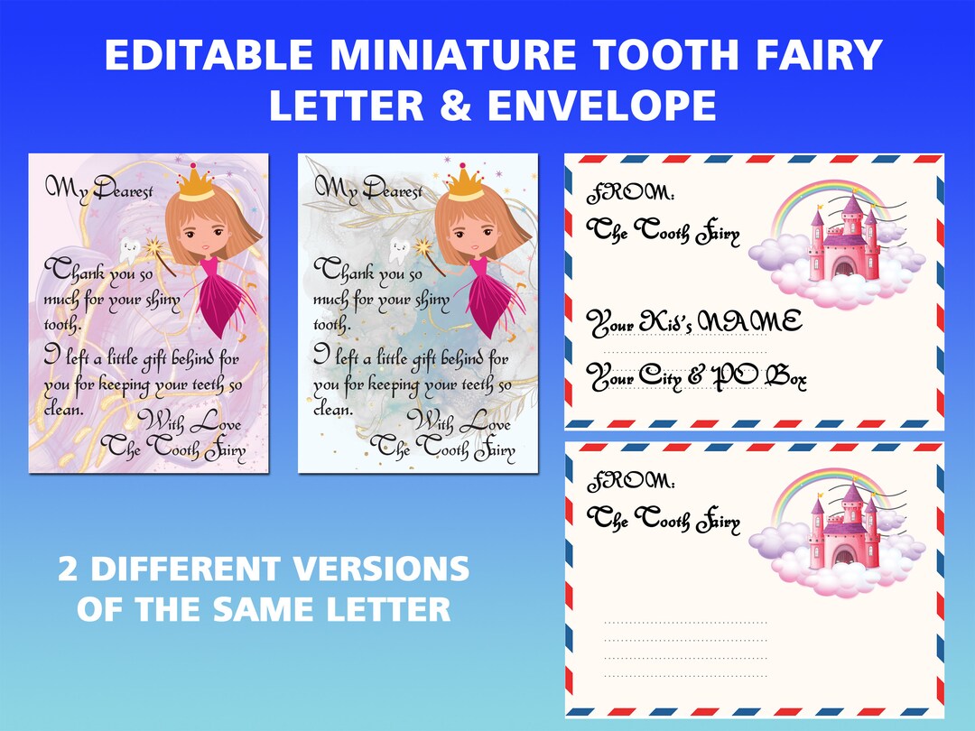 Editable Miniature Tooth Fairy Letter &amp; Envelope Printables | Pink or ...