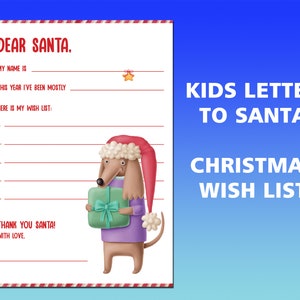 Carta para niños a Papá Noel / Lista de deseos navideños imprimible para niños / Actividad navideña para niños pequeños / Descargar linda carta de Querido Papá Noel