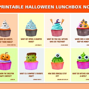 Printable Halloween Lunchbox Jokes for Kids | 32 Cute Halloween Lunchbox Note Cards | Halloween Printables with Cupcake & Popsicle Pictures