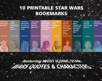 Printable Set of Star Wars Movies Bookmarks | Great Gift for Readers and Fans | 10 Bookmarks Featuring Iconic Star Wars Characters & Quotes