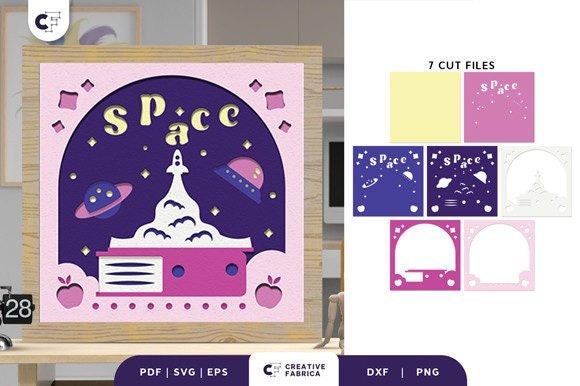 Stack of Space Books 3D Box Paper Cut Light Box Svgspace Life - Etsy