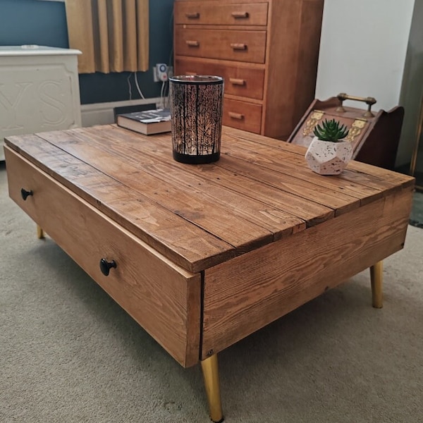 Rustic Reclaimed Wood Gold Leg Coffee Table - Pallet