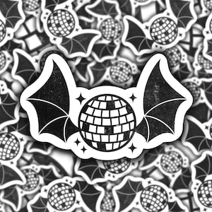 Disco Bat Sticker, Disco Sticker, Goth Sticker, Gift for Friend, Halloween Sticker, Bat Sticker, Retro Halloween, Halloween Bat