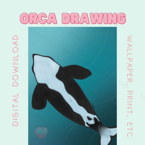 Orca Art, Whale Art, Whale Drawing, Orca Drawing, Procreate, iPad Wallpaper, Art Print, PNW Art