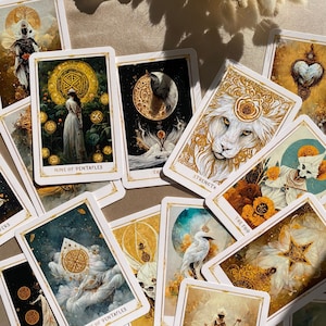 Magic Moon Tarot, Tarot Deck, 78 Tarot Cards, Tarot Guidebook, Tarot, Oracle Deck, Divination Tools, Artificial Intelligence, Gold Tarot