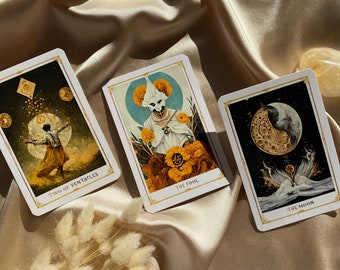 Magic Moon Tarot, Tarot Deck, 78 Tarot Cards, Tarot Guidebook, Tarot, Oracle Deck, Divination Tools, Artificial Intelligence, Gold Tarot