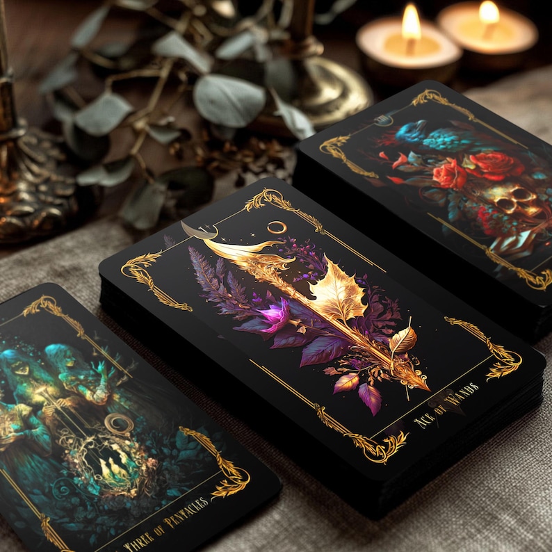 Be Heaven Tarot Deck – 78 Black Gold Cards With Guidebook, Spiritual ...