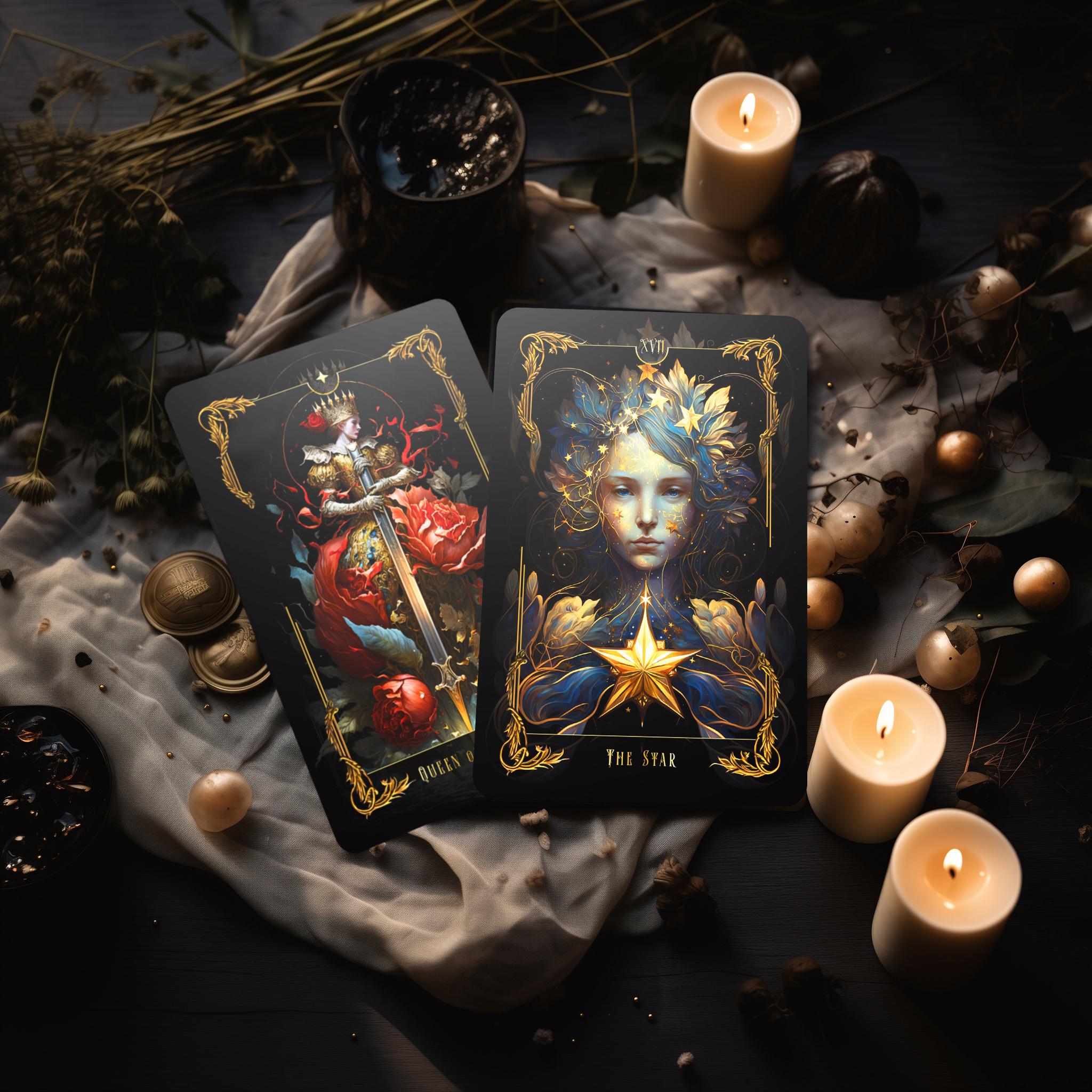 Be Heaven Tarot Deck – 78 Black Gold Cards With Guidebook, Spiritual ...