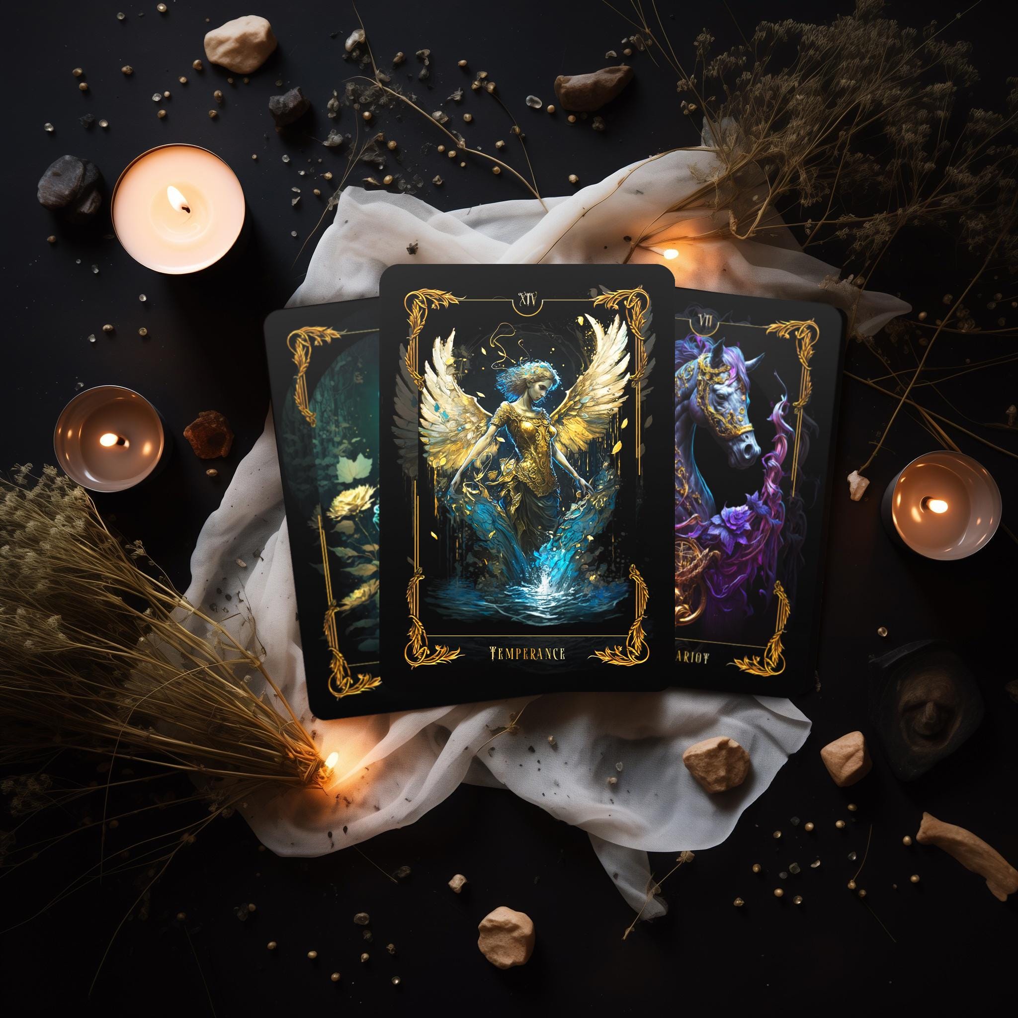 Be Heaven Tarot – 78 Card Black & Gold Spiritual Deck With Guidebook - Etsy