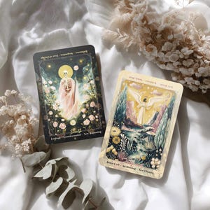 Aurora dans le jeu de tarots – Tarot intuitif de 78 cartes avec mots-clés – Cartes de tarot spirituelles AI Art avec guide – Tarot esthétique pastel