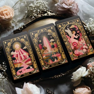Jeu de tarot New Cycle – Jeu de 78 cartes noir et or avec guide