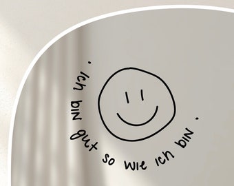 Smile No. 2, Spiegelaufkleber / Affirmation und Selbstliebe, stilvoller Sticker für Laptop, positives Mindset, Aufklebedesign für Zuhause
