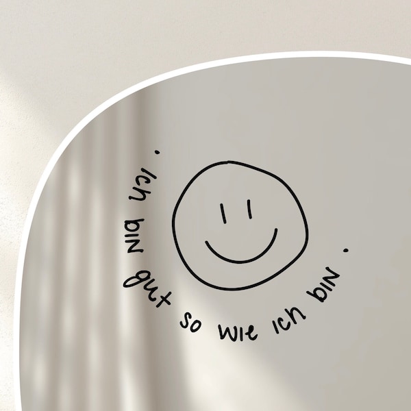 Smile No. 2, Spiegelaufkleber / Affirmation und Selbstliebe, stilvoller Sticker für Laptop, positives Mindset, Aufklebedesign für Zuhause