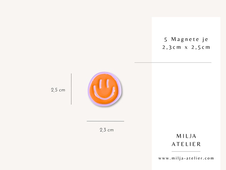 Smile Magnet-Set / orangefarbene, pastellfarbene Kühlschrank-Magnete, gute Laune, Selflove, mentale Gesundheit Bild 2