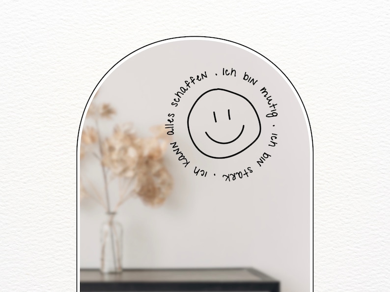 Smile No. 3, Spiegelaufkleber / Affirmation und Selbstliebe, stilvoller Sticker für Laptop, positives Mindset, Aufklebedesign für Zuhause zdjęcie 3