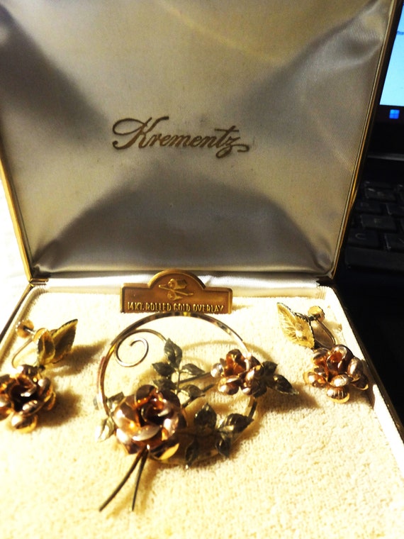 Krementz vintage pin & earrings