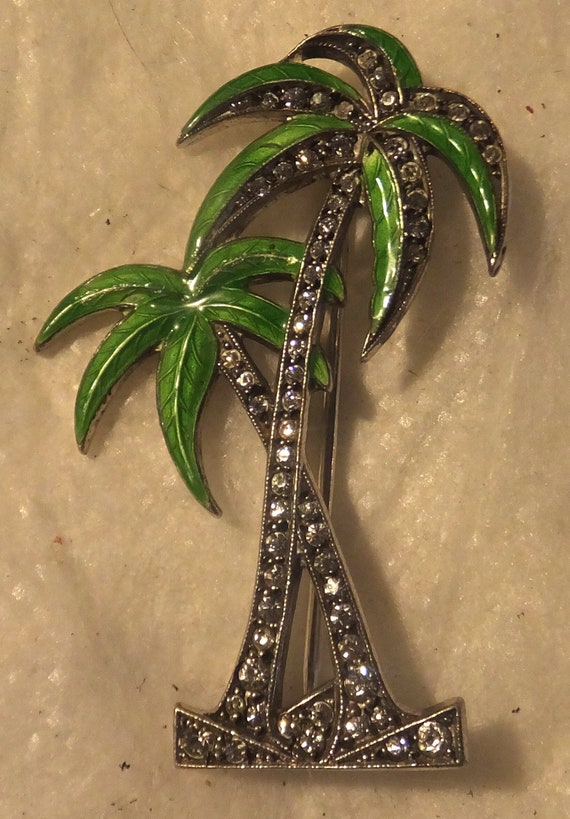 Sterling Silver Marcasite & Enamel Palm Tree