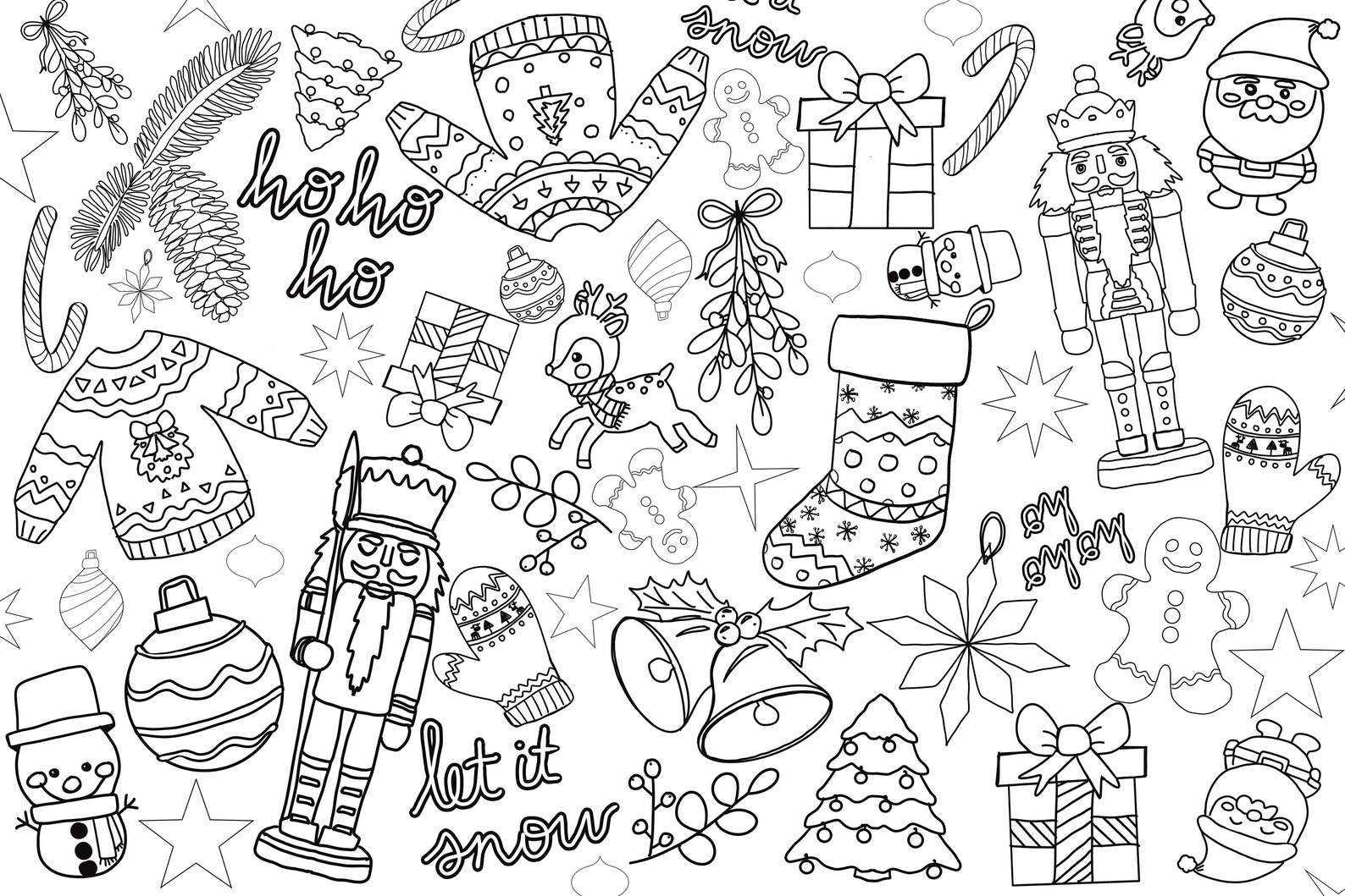 Giant Printable Christmas Printable Coloring Poster, Christmas Coloring