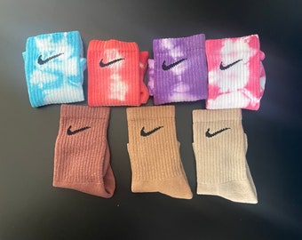 Calcetines Nike oficiales Tie Dye: rosa, aguamarina, coral, morado, cacao, gris pardo, camello, hechos a mano, regalo personalizado, gimnasio, fitness, calcetines de colores de verano