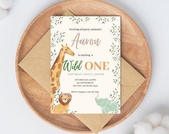 Invitación de cumpleaños de animales de la selva salvaje / Invitación digital editable