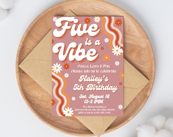 Invito di compleanno Five is a Vibe / Invito floreale retrò per il quinto compleanno (invito digitale)