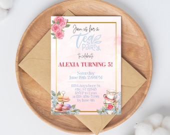 Tea Party Birthday Invitation | Floral Watercolor, Editable (Digital Invitation)