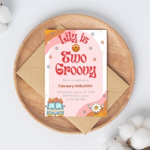Zwei Groovy Geburtstagseinladung | Zweite Geburtstagsfeier | Zwei Groovy Birthday Theme | Digitale Einladung| Bearbeitbare Einladung