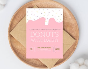 Pink Donut Birthday Invitation | Editable Digital Invite (5x7 PDF, JPG)