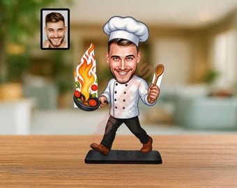 Chef Gift Personalized Caricature Figurine from Photo Cartoon Chef Desk Ornament Birthday or Holiday Kitchen Decor