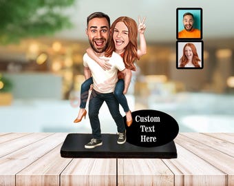 Personalized Couple Caricature Figurine from Photo – Custom Cartoon Wooden Desk Ornament, Birthday, Anniversary, Valentine Gift