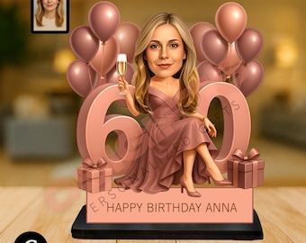60th Birthday Gifts for Women Custom Caricature Figurine from Photo Personalized