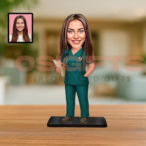Custom Nurse Retirement Portrait Figurine Gift, Photo Caricature Desk Decor Ornament Stethoscope, Nurse Week Appreciation