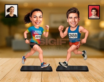 Marathon Runner Personalized Caricature Figurine from Photo Running Gift for Race Day Keychain or Desk Decor