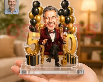 50th Birthday Gifts for Men Personalized Caricature Photo Figurine Funny Desk Decor for Husband Dad or Best Friend