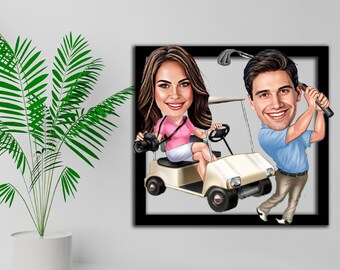 Golf Gifts for Couple Personalized Caricature Figurine Custom Photo Cartoon Golfing Funny Keepsake