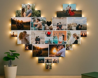 Personalized Heart Wall Decor LED Photo Collage Romantic Anniversary Wedding or Engagement Gift
