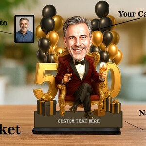 50th Birthday Gifts for Men Personalized Caricature Photo Figurine Funny Desk Decor for Husband Dad or Best Friend image 8