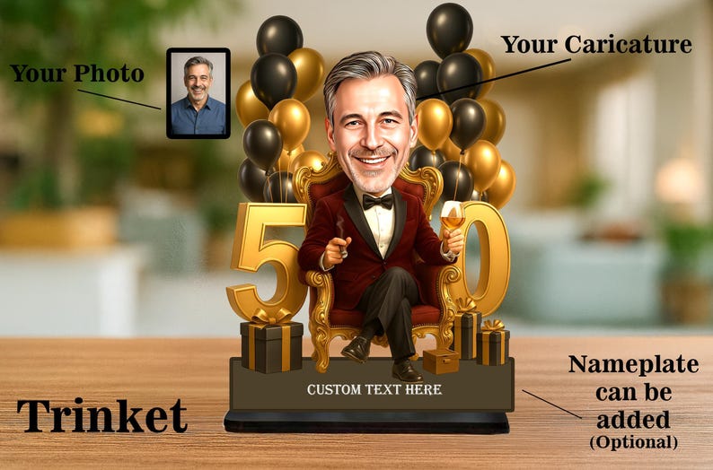 50th Birthday Gifts for Men Personalized Caricature Photo Figurine Funny Desk Decor for Husband Dad or Best Friend image 8
